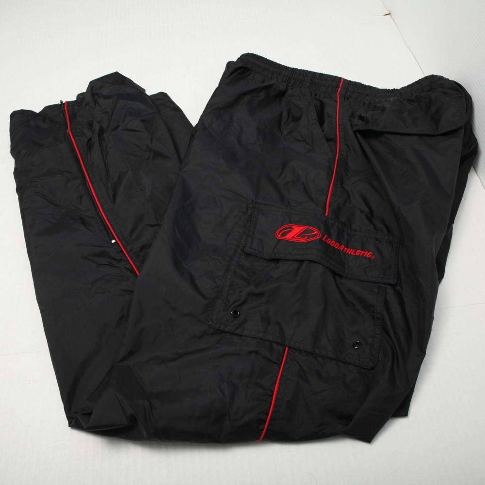 Logo Athletic Track Pants Mens Large Black Zip Ankles Elastic Waist Drawstring